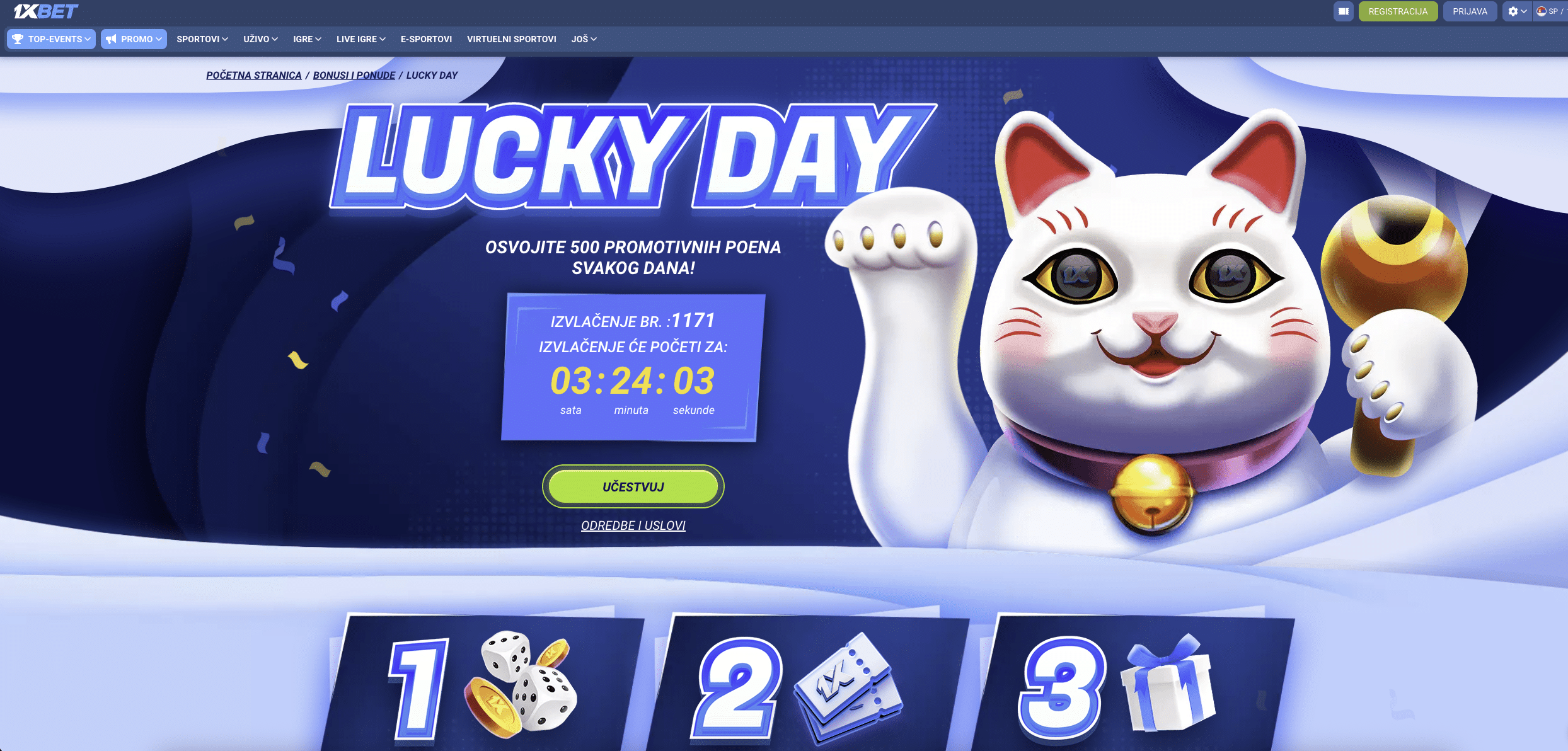 1xBet kazino bonusi - Lucky Day promocija