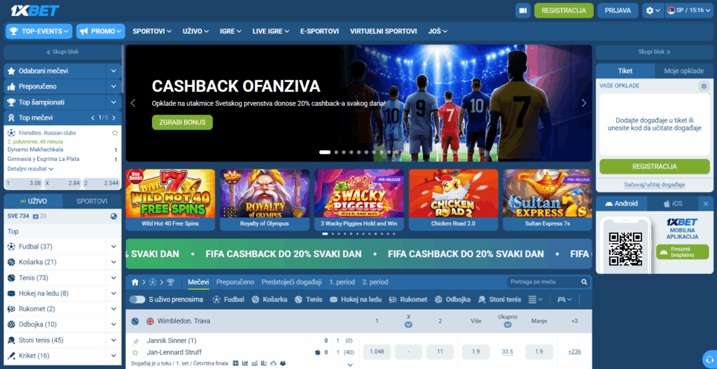 1xBet kazino recenzija - naslovnica sajta